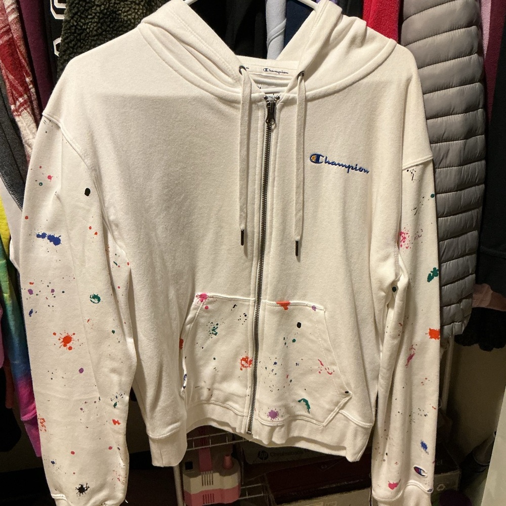 Champion White Splatter Paint Hoodie